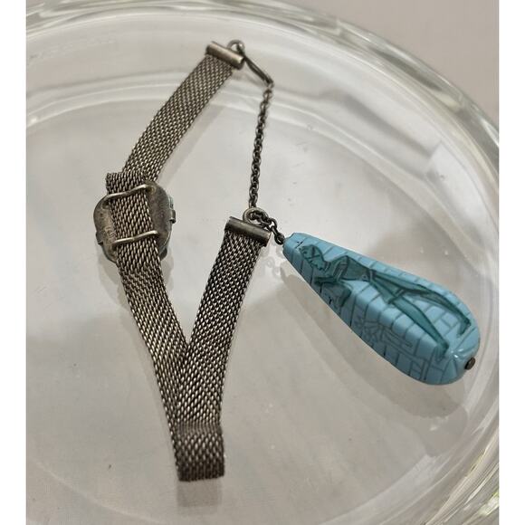 Antique Foster & Bailey Sterling Mesh Egyptian Revival BRACELET w/Neiger Glass - Picture 5 of 6